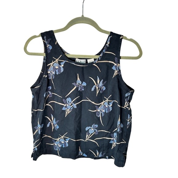 L.L. Bean Tops - Vintage L.L. Bean Tank Top 100% Silk Navy Floral Sleeveless Shell Size Small